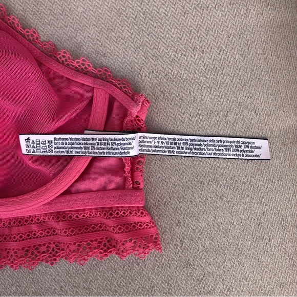Victoria's Secret Floral Stretchy Lace Pink Racer Back Underwire Bralette M - Picture 10 of 13